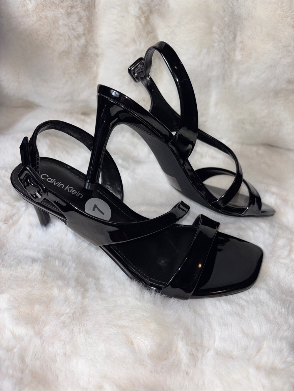 Calvin Klein Black Patent Strappy Heeled Sandals